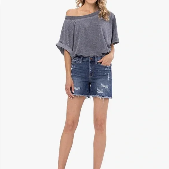 Judy Blue Shorts Distressed Blue Jean Shorts - Picture 11 of 14